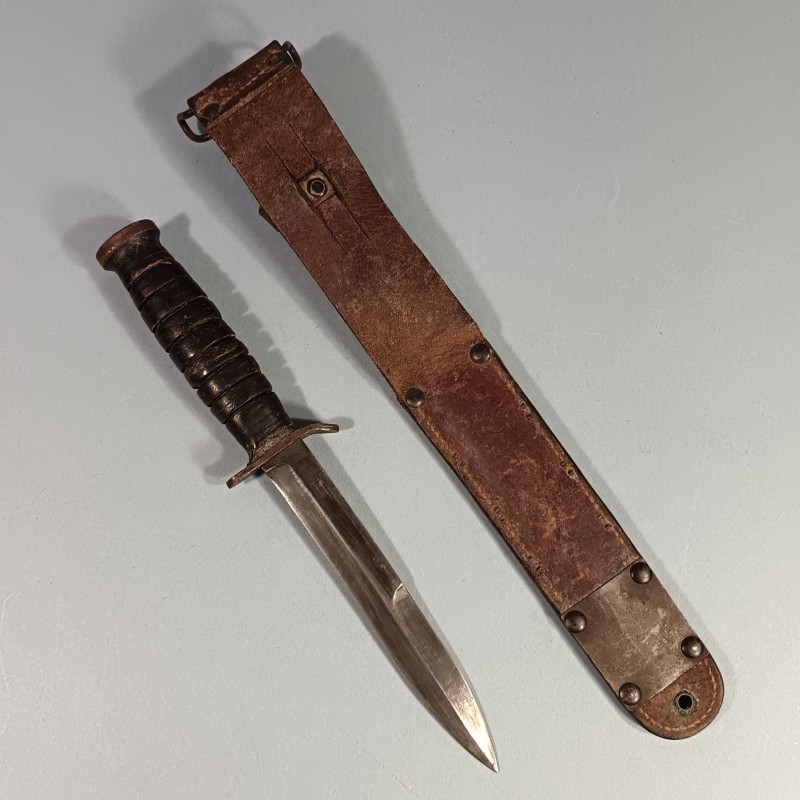 RARE !! COUTEAU DE COMBAT USM3 UTICA MARQUAGE GARDE ET MATRICULE AVEC FOURREAU CUIR USM6 MILSCO 1943